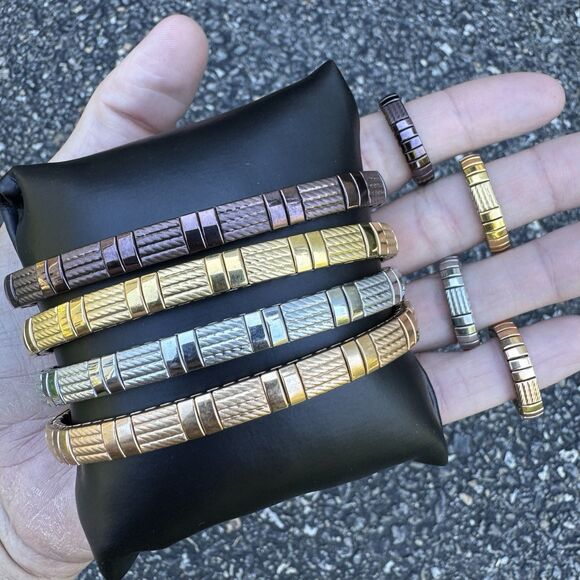 MILOR Stretch Bracelet & Ring Set Stainless Steel Bronze Silver Rose Gold Tone - Picture 3 of 11